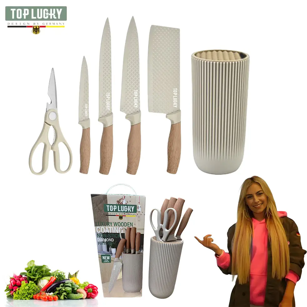 5-in-1 Household Kitchen Knife Set with Storage Tube, Kitchen Knife, Chef Knife, and Fruit Knife.Professional,Black,Stainless Steel Knife Set