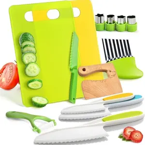 13 Pieces Montessori Kitchen Toys Play Kitchen Accessories for Toddlers-Kids Cooking Sets Real-Toddler Toys Set for Real Cooking with Plastic Children Safe Knives Crinkle Cutter Kids Cutting Board Pretend Cooking Set