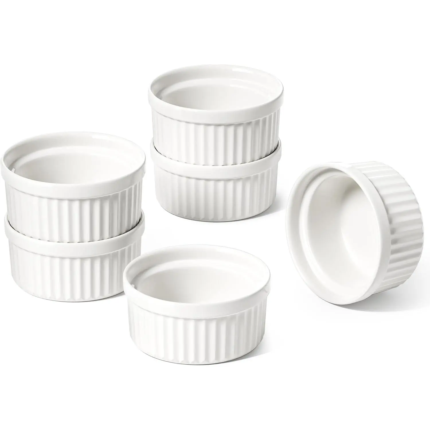 Modern 2 OZ Ceramic Ramekins Set of 6, 2.8” Wide White Stylish Small Tableware Bowls, Durable Microwave-Oven-Dishwasher Safe for Charcuterie Boards, Housewarmings Gifts
