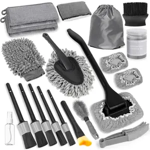 20Pcs Windshield Cleaner Tool - Car Interior Detailing Brush Kit with 200g Cleaning Gel, Microfiber Car Wash Mitt, Dash Duster & 2-Sided Scrubber, All-in-One Inside Car Cleaning Supplies Tool
