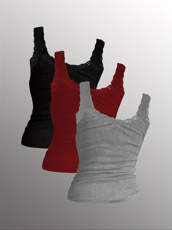 Women's Contrast Lace Tank Top, Casual Comfy Breathable Sleeveless Top, Ladies Clothing for All Seasons