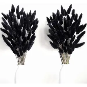 115 count Black Pampas Grass Bouquet, Boho Table Decor, Black Bunny Tails Dried , Dried Pampas Grass for Weddings,  Decor, Rustic Parties, and  Shower Decorations