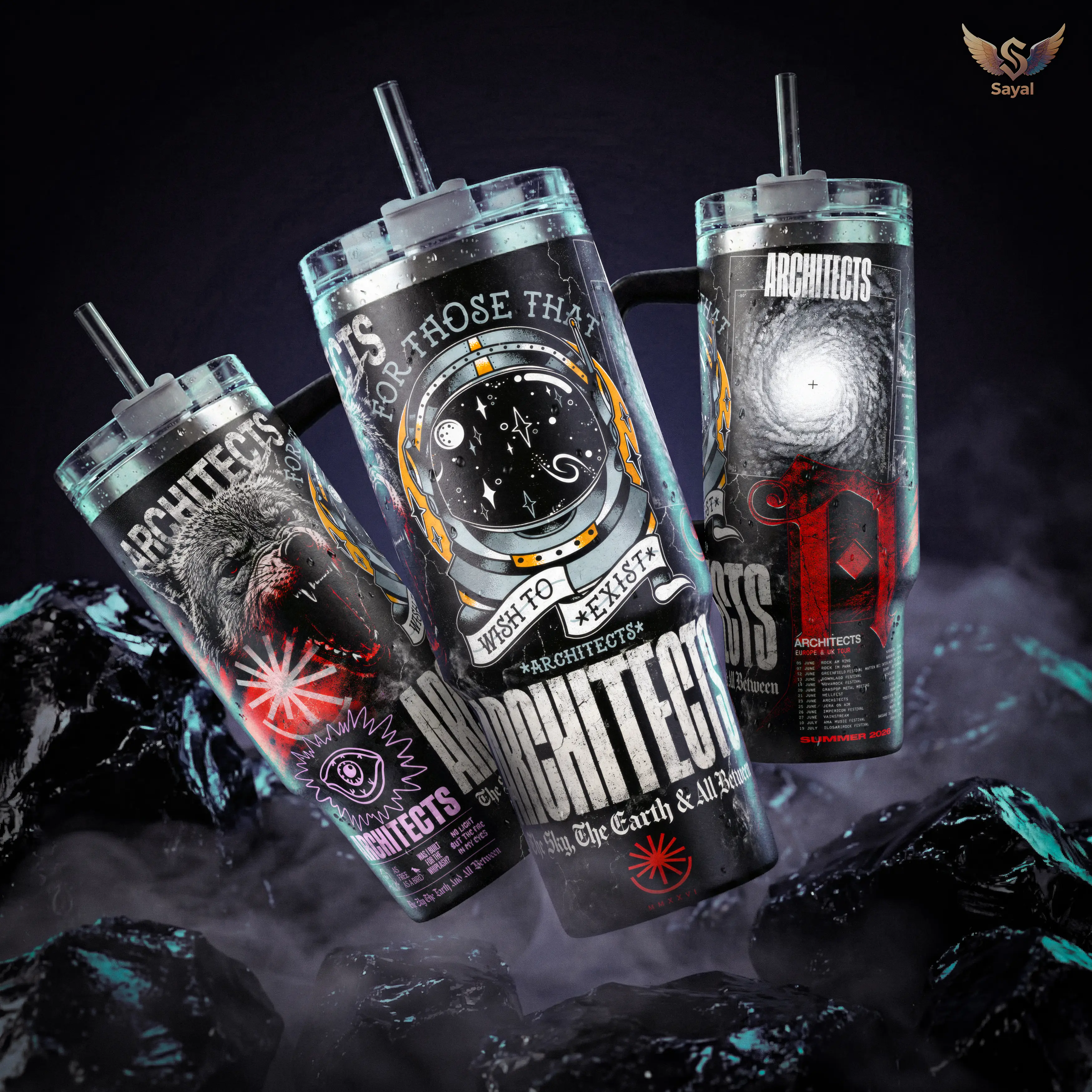 Architects Band The Sky Earth All Between For Those That Wish To Exist 40 20 oz Insulated Tumbler Stainless Steel Handle Straw Keeps Drinks Hot Cold Rock Metal Band Music Lovers Gift Travel Mug Vacuum Sealed Leak Proof Cup Merch