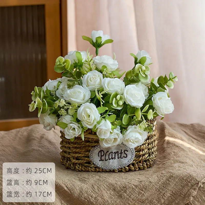 Auspicious rose white + square basket