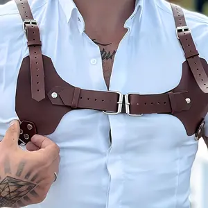 Men'S Brown Faux Leather Chest Harness with Adjustable Straps - Punk Style Suspenders for Shirts and Jeans, Clothing Accessories, Casual Wear| Punk Style| Synthetic Faux Leather, Christmas, gifts