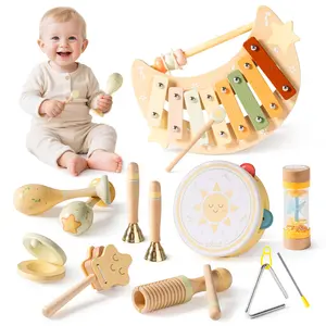 ROBUD Kids Musical Toys - Moonlight Music Set, Montessori Wooden Baby Musical Toys, Neutral Colors Musical Toys for Toddlers 1-3, Educational Percussion Set, for Boys and Girls(Star and Moon Theme)