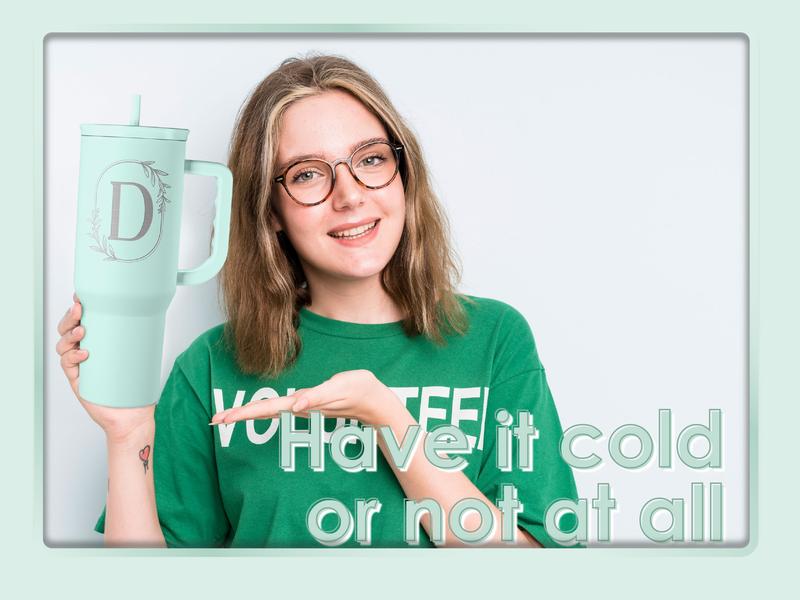 Sandjest Mint Personalized Initial 40oz Tumbler with Straw & Handle Stainless Steel Insulated Vacuum Cup, Home School Office, Christmas Birthday Gift