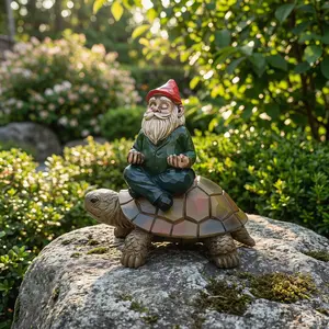 Resin Statue of Dwarf Sitting on Turtle, Garden Ornament, Home Decor, Courtyard Decoration, Meditation Gift, Handmade Craftsmanship