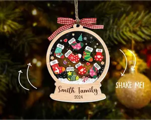 Custom Stocking Family Shaker Ornament, Personalized Family Christmas Ornament 2024, Shaker Ornament, Family and Pet Ornament Keepsake