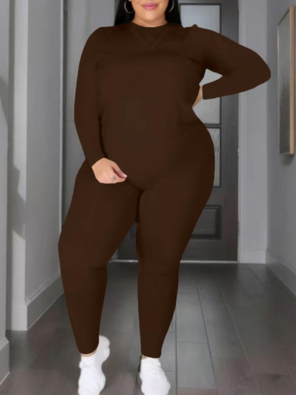 Women's Plus Size 2-Piece Set, Long-Sleeve Round-Neck Top & Pants, Casual Athleisure Wear Set Home Sportswear for Daily Wear