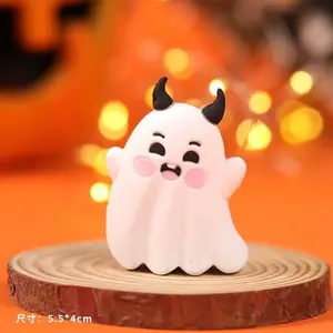 Halloween Soft Rubber Ghost Pumpkin Cake Decoration Set 4.7x7.5cm & 5.3x6cm Cute Quirky Design for Baking Holiday Cakes Spooky Ornaments Ideal for Enthusiasts