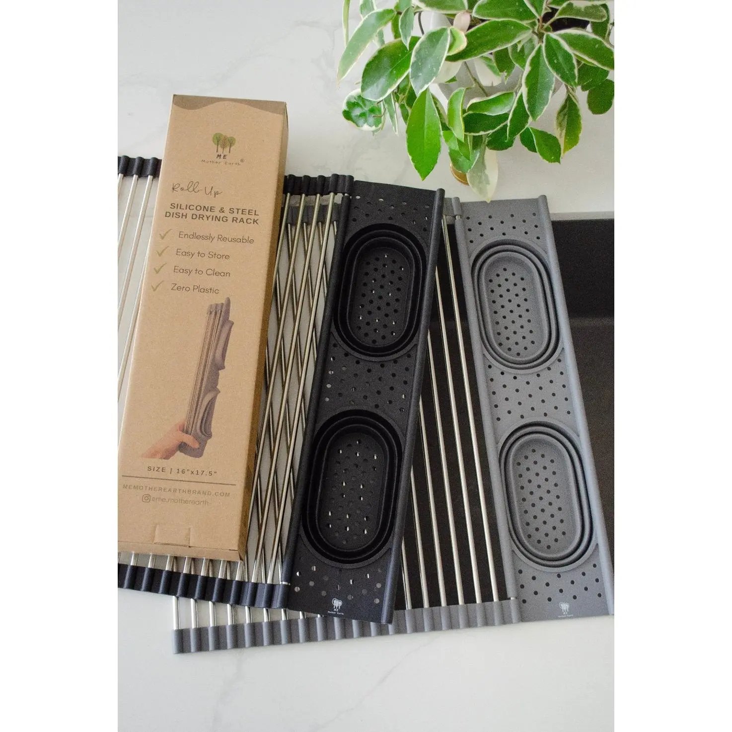 Roll Up Silicone + Stainless Steel Dish Drying Rack