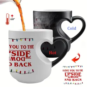 1pc Upside Down Color Changing Mug, Unique Heart-Shaped Handle Coffee Mug, I love You To The Upside Down And Back, Thermal Color Changing Cup, Funny Ceramic Mug, Add Hot Water To Change Color, Valentine's Day Gift, Birthday Gift