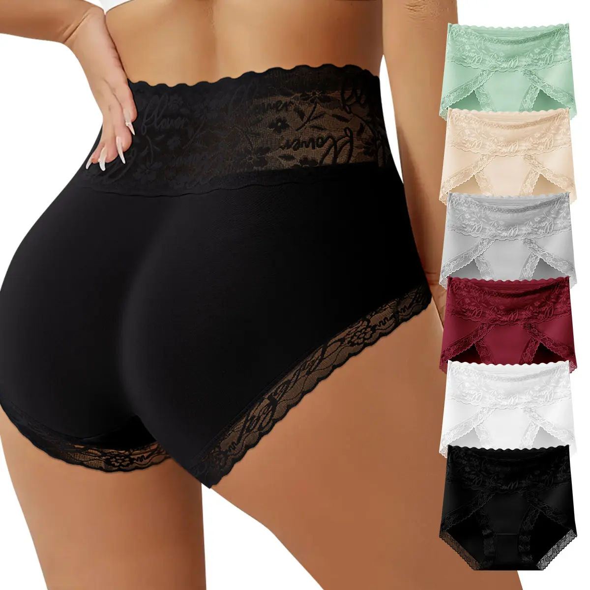 4-6 Pack High-Waist Lace Nylon Panties - Chic Lady Style, Light Soft Fabric, High-Stretch, Seamless, Breathable Printed Boyshorts for Everyday Wear, S-XXL