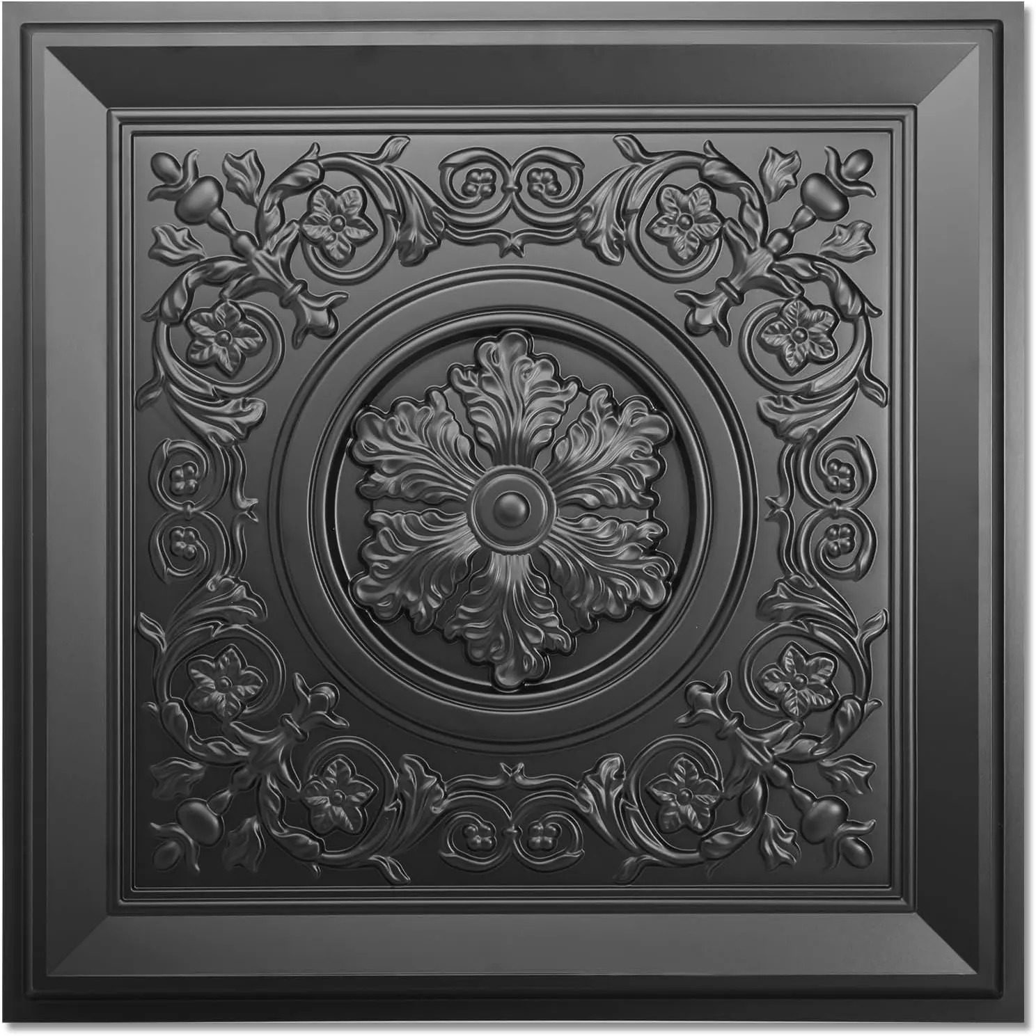 12-Pack 24"x24" Glue-Up 3D Black Ceiling Tiles, Home Improvement Building Supplies with Flexibility, Easily Cut, Easy Installation, Long-Lasting Durability