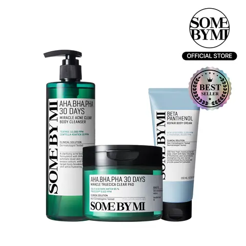 Miracle Body Exfoliation & Soothing Set – Korean Skin Care – Body Wash & Pad & Cream Routine to Treat Back Acne, Body Odor Control & Repair Barrier