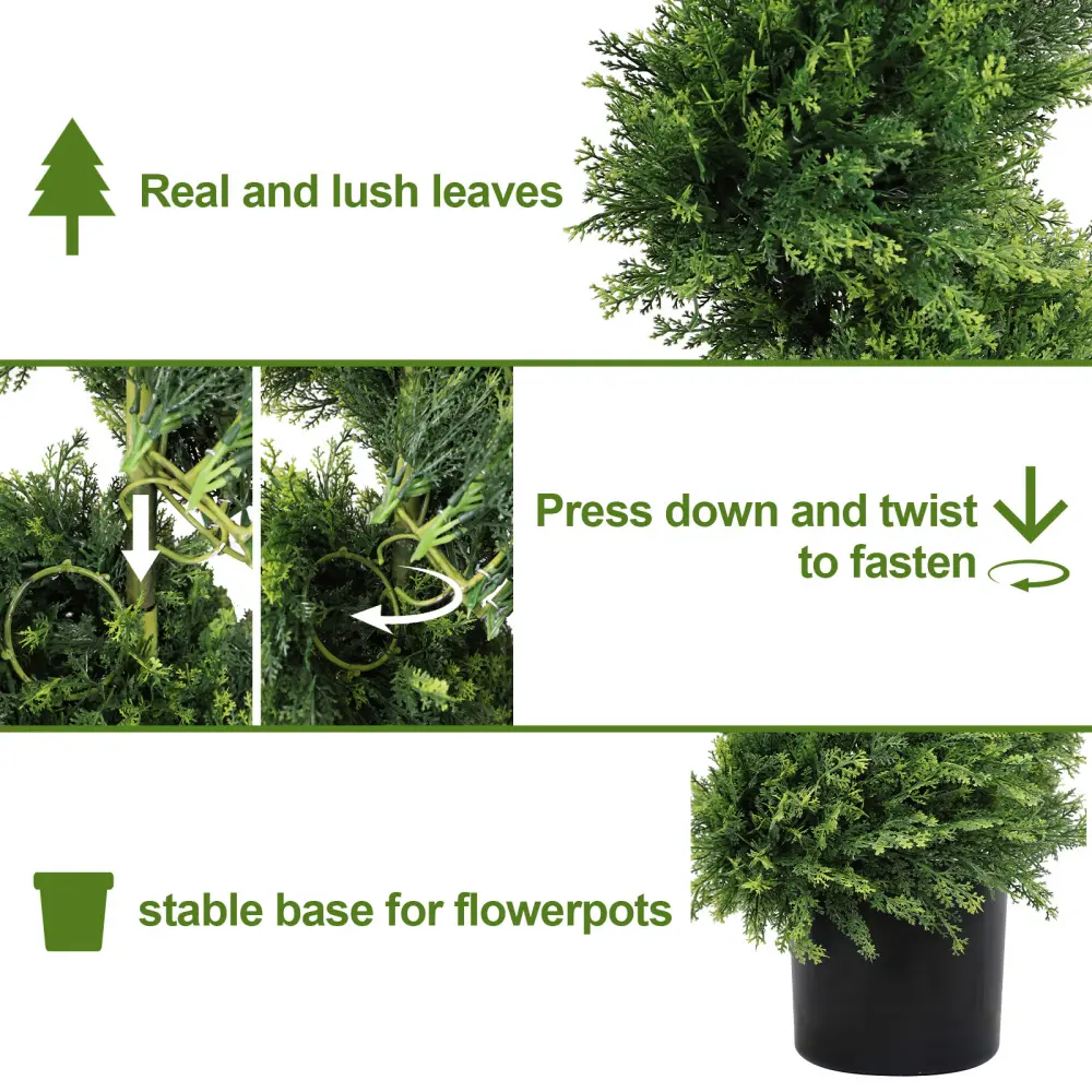 6FT two-tone spiral-shaped potted cedar tree; a realistic evergreen plant, suitable for decorating outdoor gardens, porches, patios, etc.; 2pcs/set