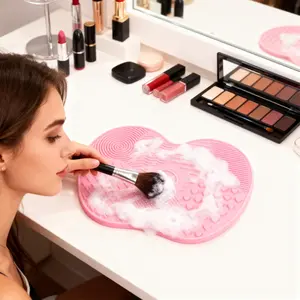 Soft Silicone Makeup Brush Cleaning Pad, Cosmetic Sponge & Puff Cleaner Mat, Flexible Non-Slip Scrub Washing Tool, Efficient Deep Makeup Removing Cleaning Hack, Reusable Hygienic Beauty Washing Accessory, Gentle Skincare Brush Cleaner