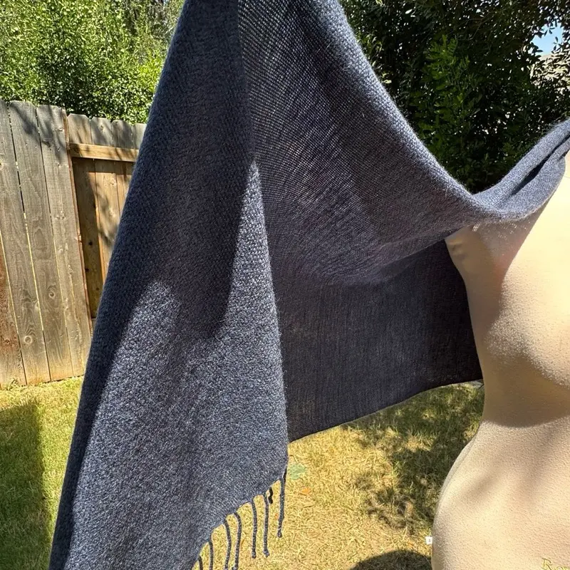 Handwoven Fluffy Cashmere & Silk & Fluffy Alpaca Scarf in Deep Navy Blue
