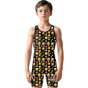 Exxact Sports Sublimated Wrestling Singlet for MMA, Powerlifting Singlet Youth Wrestling Singlet Men for Training (Emoji)