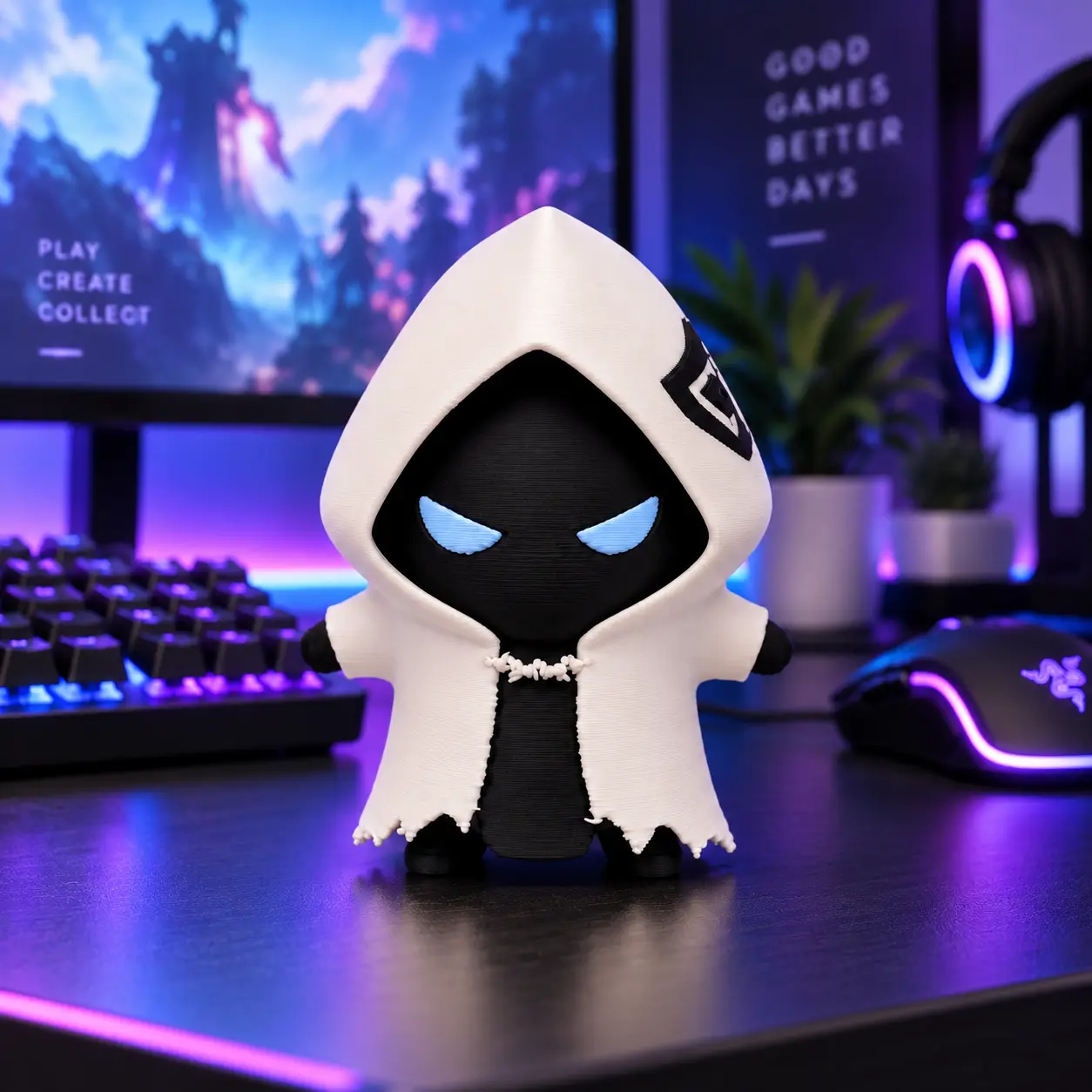 Golden Aura 3D Printed Character Desk Figure, PLA Gaming Room Decor