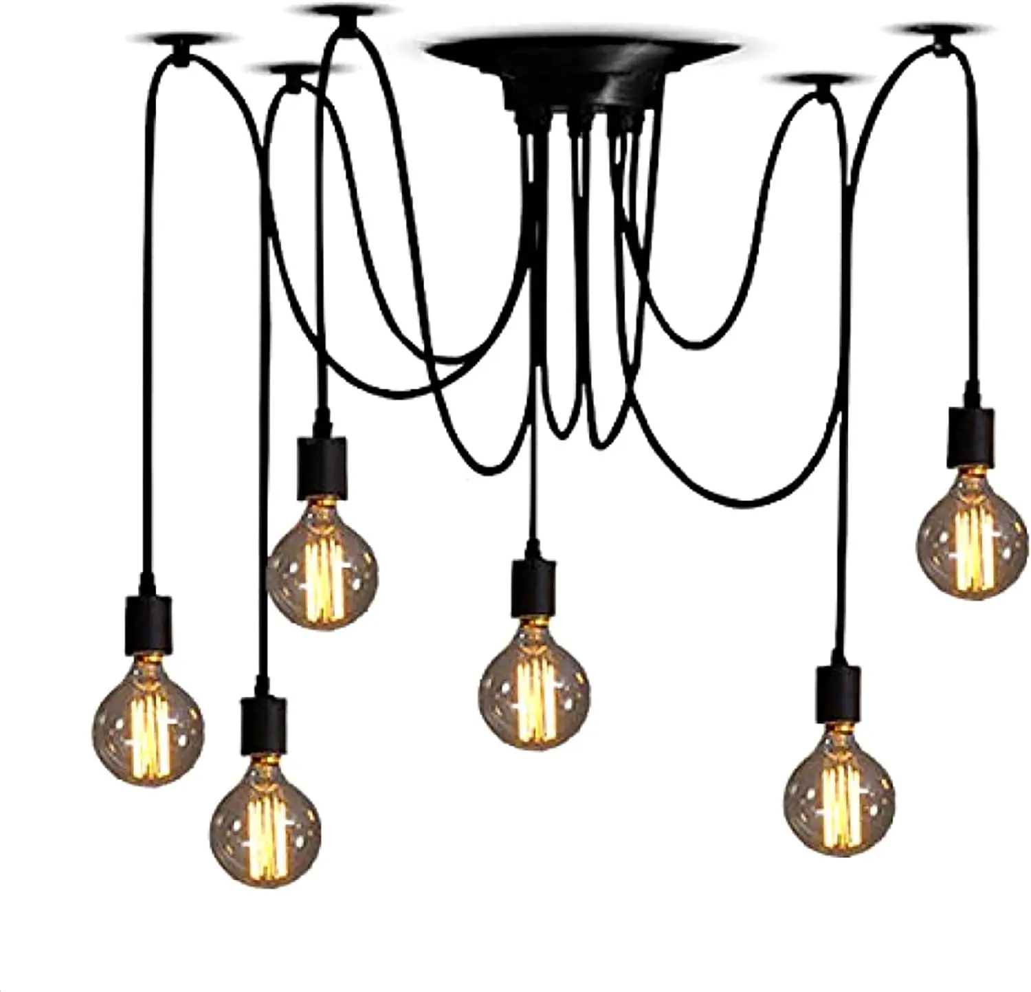 Vintage Industrial Steampunk Spider Pendant Decorative Ceiling Light Fixture, 10-Arm 10-Head with 78in Adjustable Cord, 40W-150W, 8in Ceiling Plate, DIY Design, Clips Included, Indoor Hanging Edison Bulb Fixture for Home Improvement, Decorative Lights