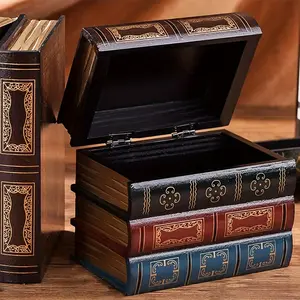 Vintage Books Shaped Storage Box, 1 Count Wooden Sundries Storage Box with Lid, Decorative Organizer for Home Office Classroom