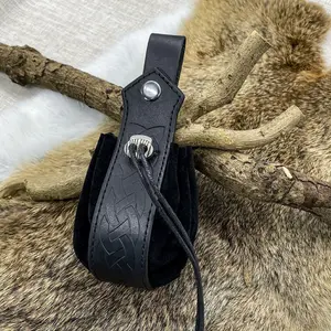 Viking Style Medieval Bag Sling Coin Purse，Medieval Faux Leather Drawstring Pouch, Retro Nordic Portable Coin Purse, Vintage Belt Pouch Dice Bag For LARP Ren Faire