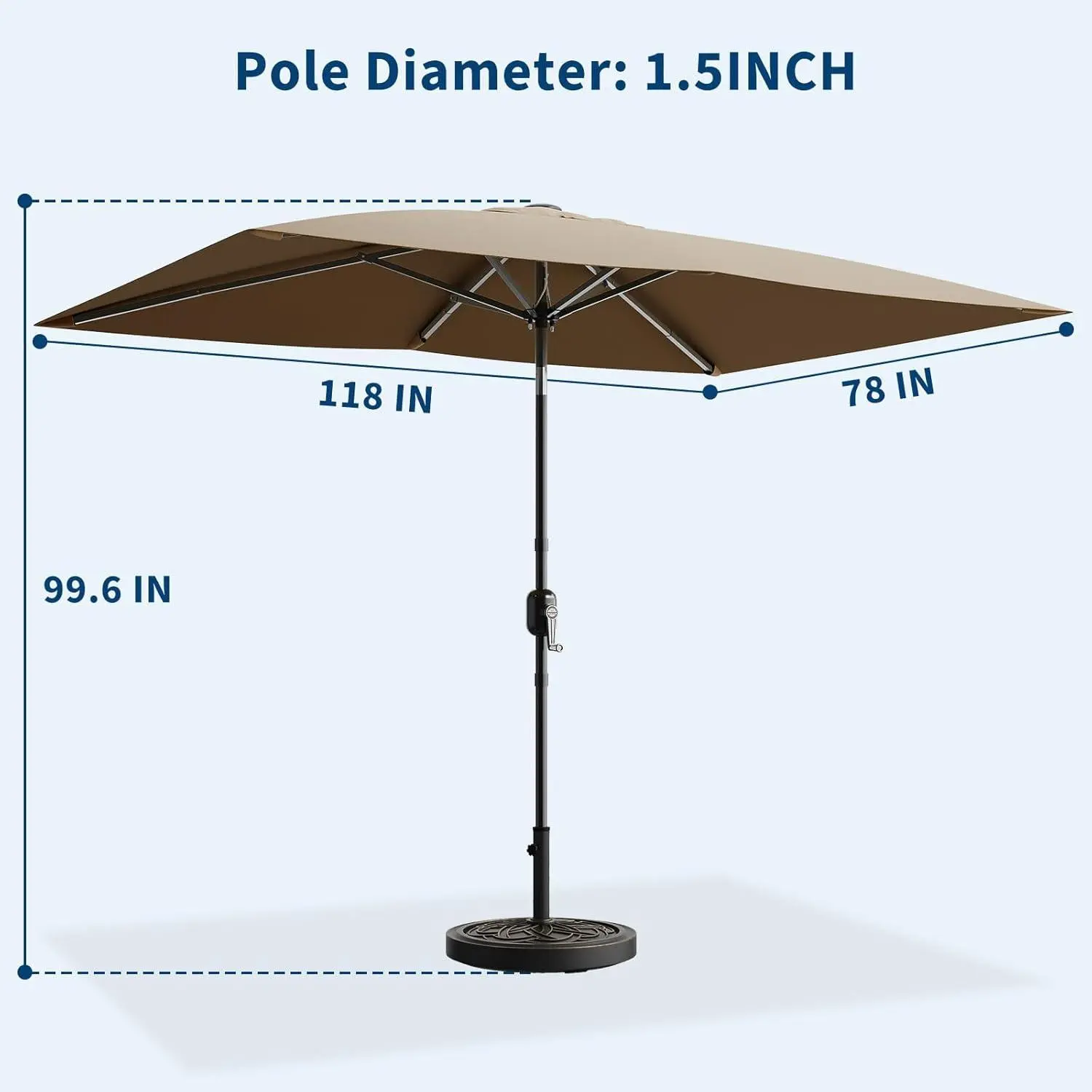 10x6.5ft Rectangular Heavy Duty Polyester Patio Umbrella - Outdoor Shade Canopy, Adjustable Crank, Push Button Tilt, 6 Sturdy Ribs, Backyard Garden Accessories for Garden, Deck (Tan, Tables and Chairs Not Included) - 10x6.5ft Rectangular Heavy Duty Polyester Patio Umbrella - Outdoor Shade Canopy, Adjustable Crank, Push Button Tilt, 6 Sturdy Ribs, Backyard Garden Accessories for Garden, Deck (Tan, Tables and Chairs Not Included) -