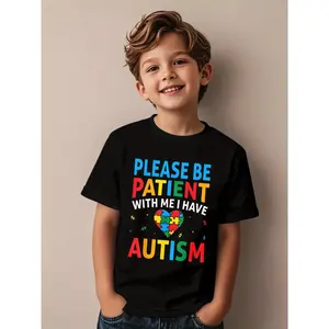 Ship within 24 hours Please Be Patient I Have Autism Awareness Puzzle Heart Graphic T Shirt 150g Soft Cotton Kids Tee Casual Short Sleeve Crewneck For Boys Girls Autism Support Families Daily Casual Wear Gift