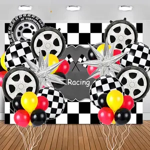 Race Theme Balloon Kit, 12pcs/set Car Tire Pattern Balloon, Race Themed Balloon Set for Birthday Party Car Tail Party Decoration, Balloon Party Supplies