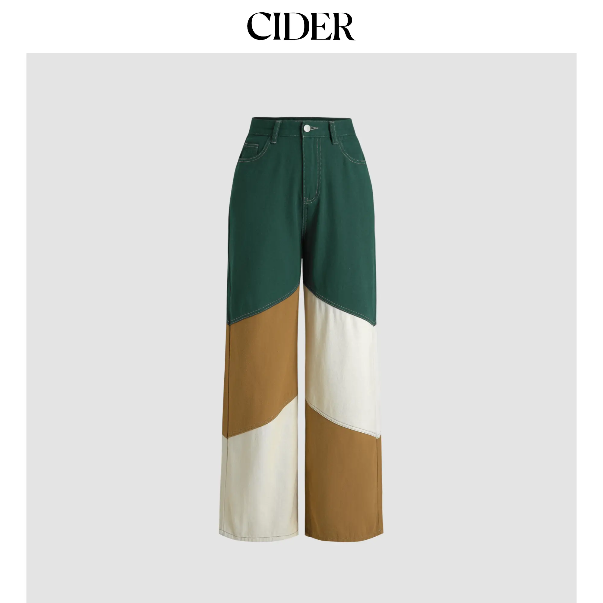 Cider [2 colors, size 2-26] Denim Mid Rise Patchy Wide Leg Trousers