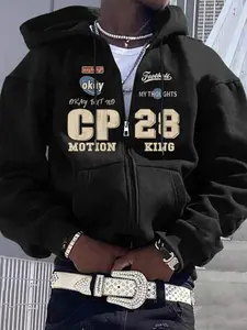 Autumn and winter new men's jacket letters and numbers pattern printing regular large size travel holiday outdoor camping leisure sports fitness running men's jacket