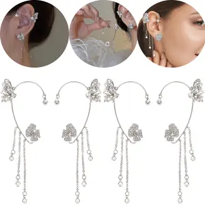 2Pairs Silvery Butterfly Ear Cuffs Climber Wrap Around Earrings No Piercing Ear Clip Fairy Right Left Ear Jewelry Gift for Women