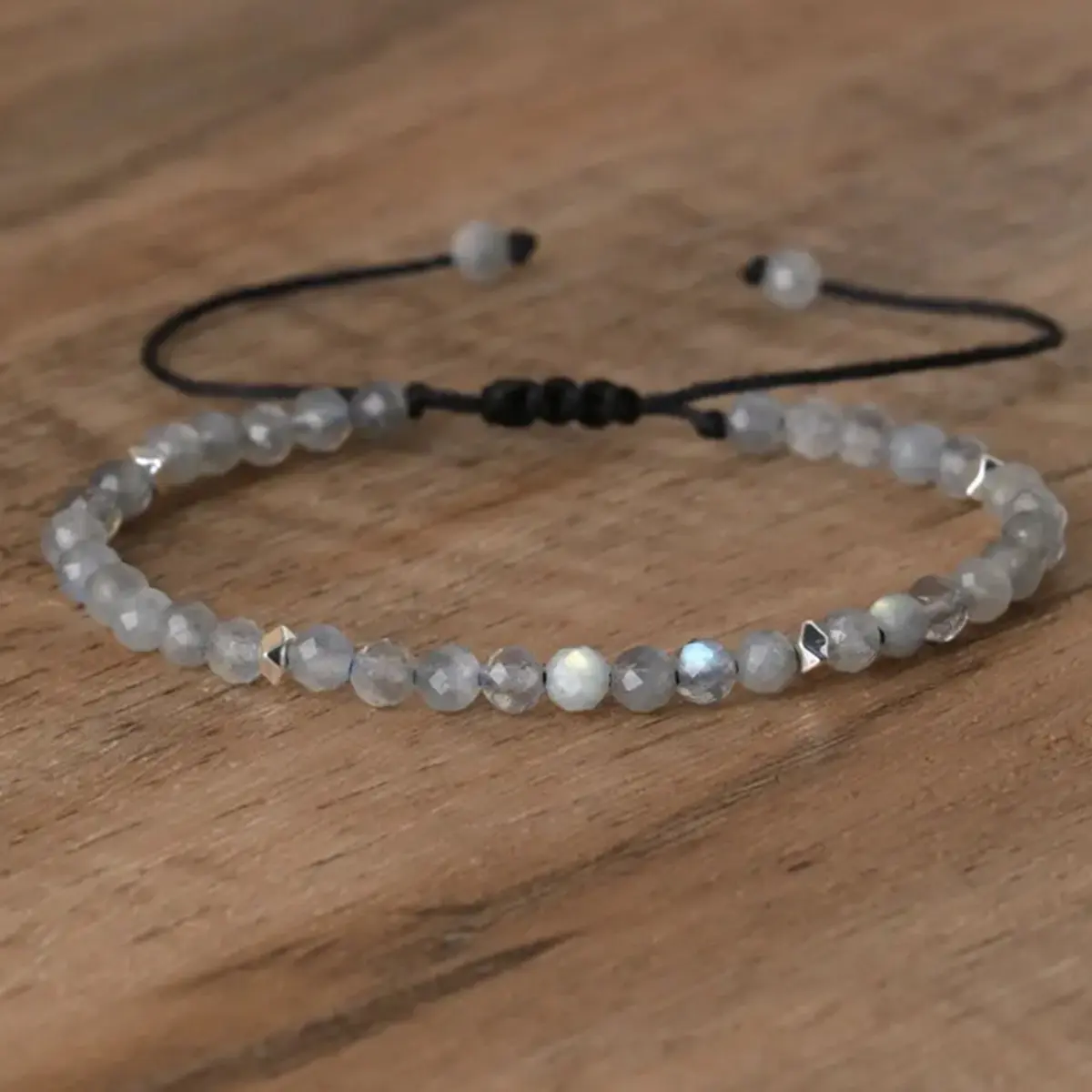 Iridescent Ethnic Labradorite Bracelet - 4mm Faceted Natural Gemstone Beads, Handmade Adjustable Bohemian Bangle, Fashion Healing Crystal Jewelry for Adults, Enhances Intuition, Durable, Unisex, Clarity Focused, Daily