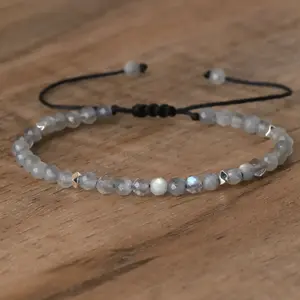 Natural Labradorite Bracelet - Handmade 4mm Gemstone Faceted Beads Bohemian Healing Bracelet for Mother's Day