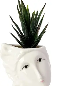 Ceramic Girl Face Planter Pot, Elegant Succulent and Cactus Planter with Drainage Hole,Indoor Outdoor Head Planter Flower Pot (Girl)