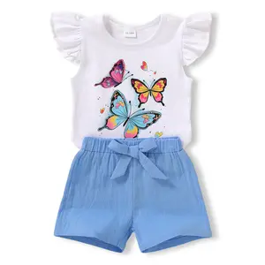 Younger Tree Girls' 2-Piece Clothing Set, Sunflower T-Shirt + Bowknot Shorts, Hello Kitty Casual Summer Kids' Fashion Outfit