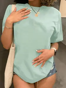 Women's Halloween Geometric Triangle Skull Hand Print Round Neck T-Shirt, Casual Loose-Fitting Top, Daily Wear Outdoor Sport Tee