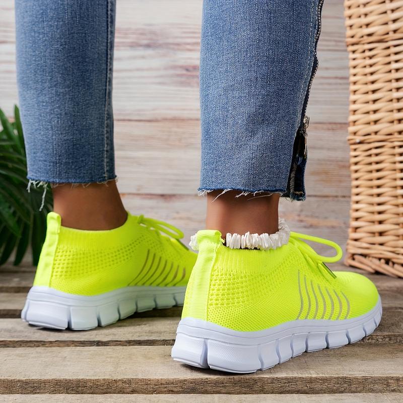 Women's Neon Green Athletic Sneakers - Breathable Mesh Fabric, Lightweight Running Shoes with EVA Sole, Lace-Up Low Top Design, All-Season Casual Footwear