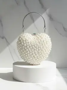 Women's Elegant Heart Shape Handbag, Artificial Pearl Evening Bag, Versatile Robe Clutch, Luxurious Party Purse, Wedding Gift, Fashionable Handbag, Elegant Bags