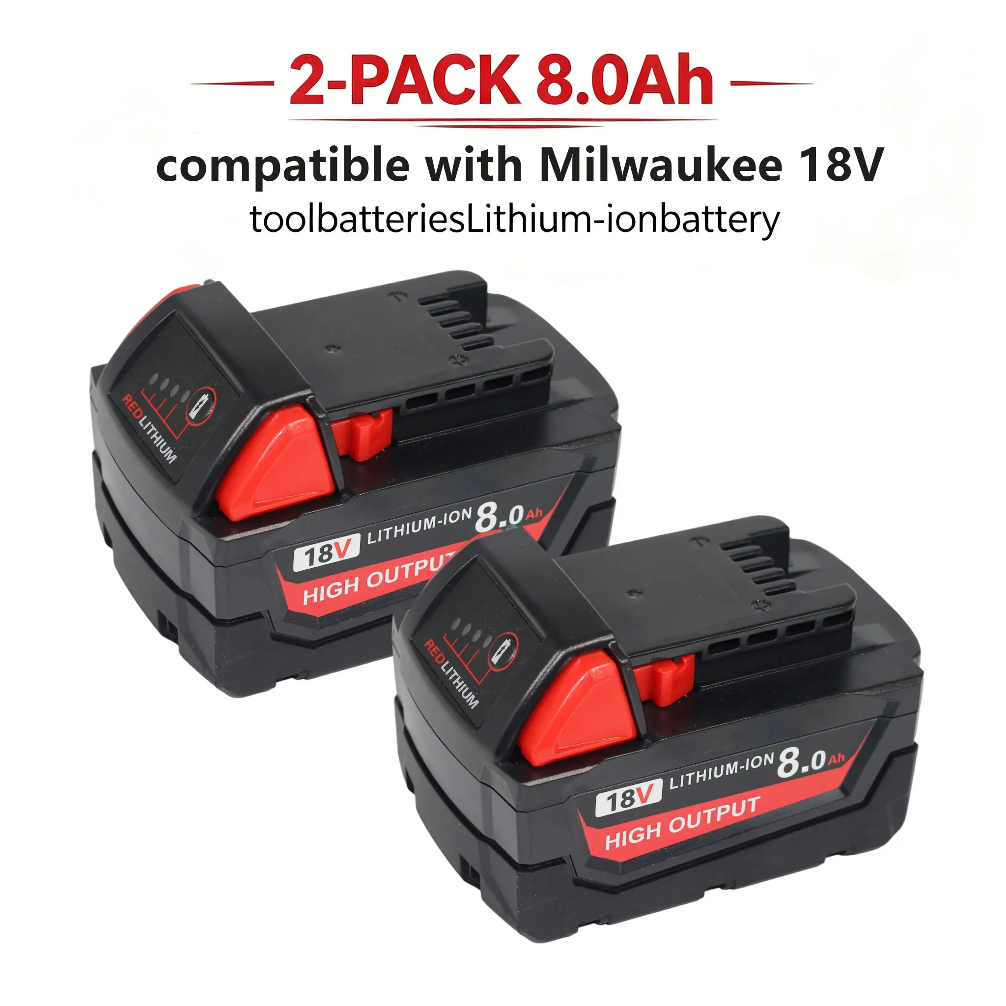 8.0Ah 18V Lithium-Ion Power Tool Batteries - 1/2 Pack Upgraded Replacements for Milwaukee M18 Series Cordless Power Tools, Extended Run, Compatible with 48-11-1850, 48-11-1860, Ideal for DIY Enthusiasts