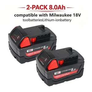 1/2 Pack 8.0Ah for Milwaukee M18 Battery High Capacity Lithium Ion Replacement for Cordless Power Tools 48-11-1850、48-11-1860