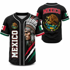 Mexico Baseball Jersey, Aztec Warrior Button Up Shirt, Mexican Flag Eagle Fan Gift, Vintage Mexican Style Baseball Jersey