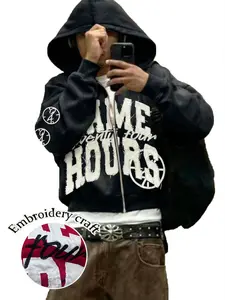 Y2K Zip Up Hoodies For Men Grunge Graphic Oversized Jacket Goth Aesthetic Vintage Hooded Sweatshirt Streetwear Menswear Tops