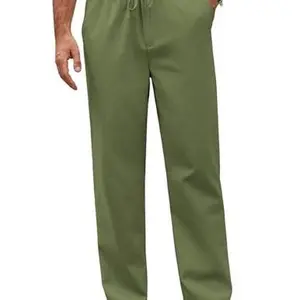 COOFANDY Men's Casual Linen Pants Loose Fit Elastic Waist Drawstring Lightweight Pant Summer Beach Trousers