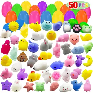 50 Mochi Squishy Toy Prefilled Easter Eggs, Stress Relief Squishies Toy for Easter Theme Party Favor, Easter Eggs Hunt, Easter Basket Egg Fillers, Classroom Prize Supplies, Goodie Bag Stuffers