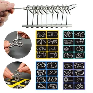 9 Linked Rings Metal Puzzle,Metal Brain Teaser Puzzles,Challenging Brain Puzzle,Physics Mind Metal Puzzles,Ring Toy Set Puzzle Pieces Game Solution Interlock Metal Wire Puzzle Solving.