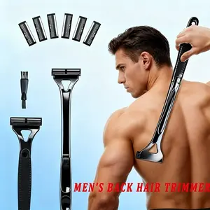 Foldable Back Hair Trimmer Manual Shaver with 6 Replacement Heads, Portable Body Grooming Tool for Men and Women, Essential Bathroom Accessory