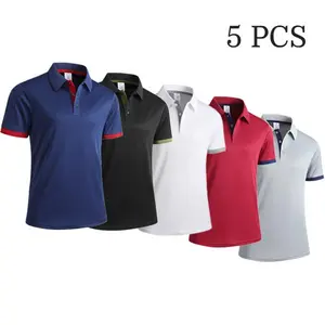 Men's 5-Pack Contrast Collar & Cuff Polo Shirt Set Classic Single-Button Design Short Sleeve Casual Daily Tops for Various Occasions